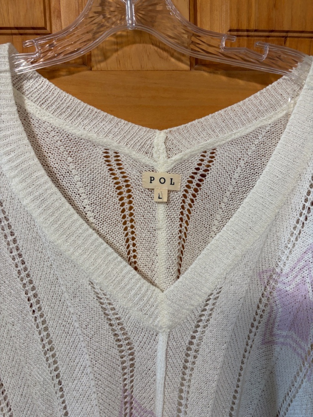 POL Cream Open-Knit V-Neck Sweater with Pastel Stars - Picture 9 of 16